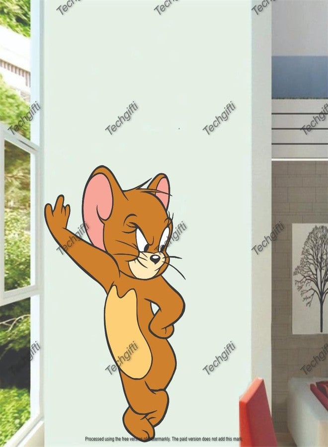 Techgifti ملصق حائط Techgifti Jerry، ملصق حائط على شكل فأر كرتوني لغرفة المعيشة (المقاس - 41 سم × 52 سم) - Image 1