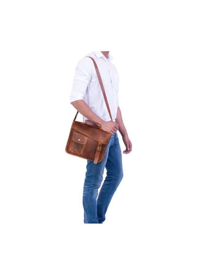 jaald 13" leather messenger bag laptop case office briefcase gift for men computer distressed shoulder bag - Image 2
