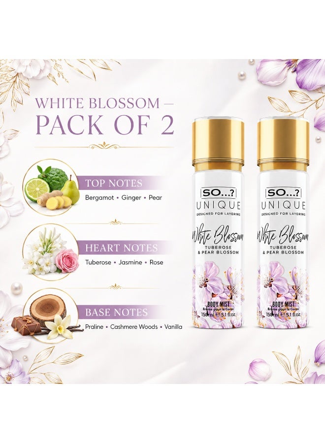 سو..؟ SO…? بخاخ معطر للجسم "وايت بلوسوم" (White Blossom) للنساء - عطر زهري بلمسات من المسك والخشب يدوم طويلاً - يمكن استخدامه بمفرده أو دمجه مع عطور أخرى - هدية مثالية للنساء والفتيات المراهقات - عبوة مزدوجة (150 مل × 2). - Image 2