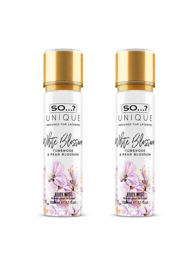 سو..؟ SO…? بخاخ معطر للجسم "وايت بلوسوم" (White Blossom) للنساء - عطر زهري بلمسات من المسك والخشب يدوم طويلاً - يمكن استخدامه بمفرده أو دمجه مع عطور أخرى - هدية مثالية للنساء والفتيات المراهقات - عبوة مزدوجة (150 مل × 2). - Image 1