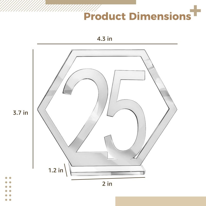 Hexagonal Acrylic Table Numbers 1 To 25 With Holders Reflective Silver Finish For Wedding Events - Image 4