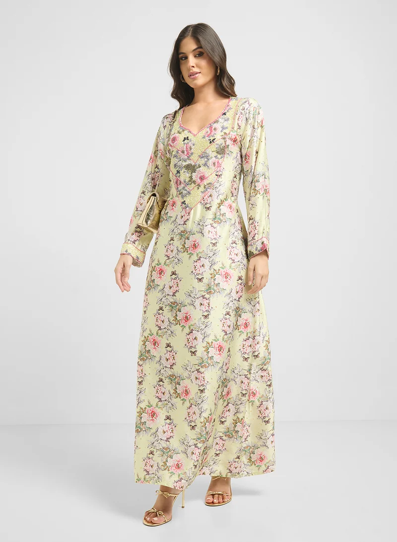 ARABIAN CLOSET Embellished Belted Jalabiya