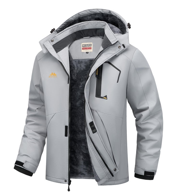 WULFUL Men's Ski Jackets Warm Winter Snow Windbreaker Resistant Snowboard Fleece Coat Mountain Waterproof Parka with Hood Gray Medium - Image 1
