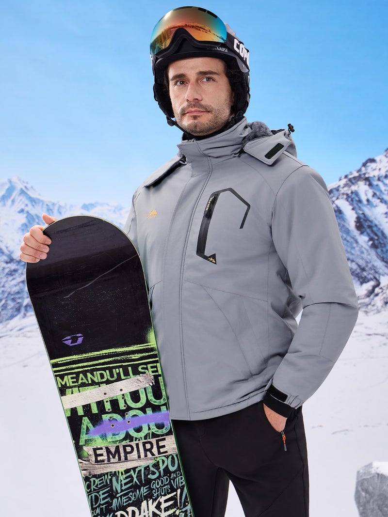 WULFUL Men's Ski Jackets Warm Winter Snow Windbreaker Resistant Snowboard Fleece Coat Mountain Waterproof Parka with Hood Gray Medium - Image 2
