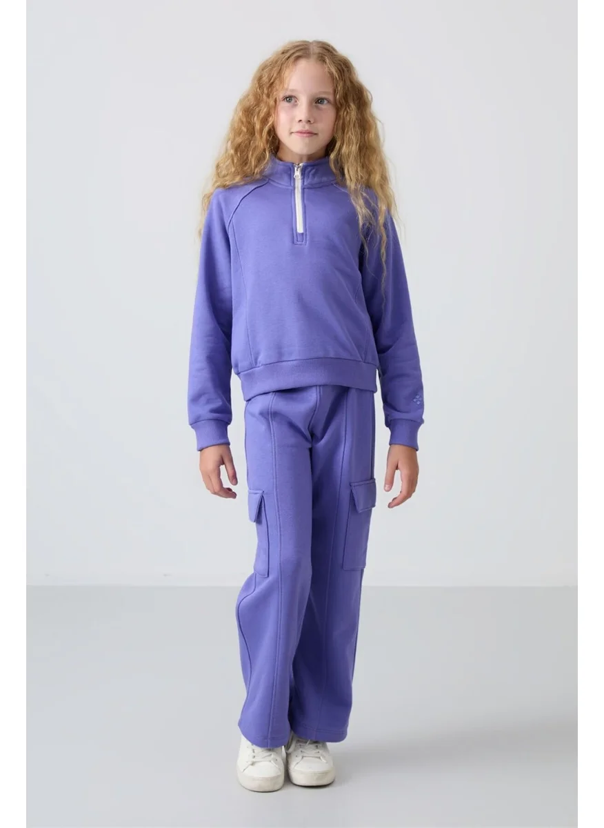 Tommy Life Lavender Cotton Fluffy Soft Texture Standard Fit Embroidered Girls Tracksuit - 75159