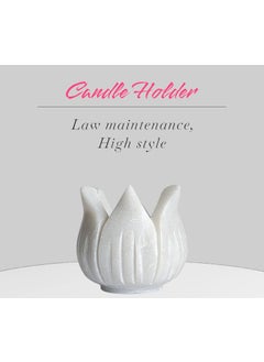 R&M R&M RM Flower Bowl Marble Urli | Showpiece Decor Fruit Bowl, Birdbath, Kitchen, Pooja Room, Desk, Dinner Table | Gift for Anniversary, Birthday, Festival & Ceremony Marble Candle Holder Bowl | White  - Image 3