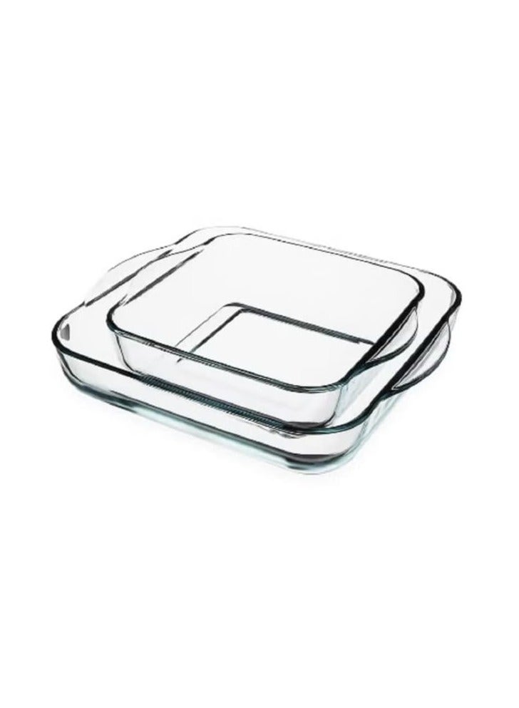2-Piece Clear Square Glass Plate Set  - Image 1
