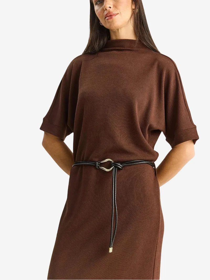 Bianco Lucci Mocha Brown LUCCI Basic Midi Dress for Women | Best Price UAE