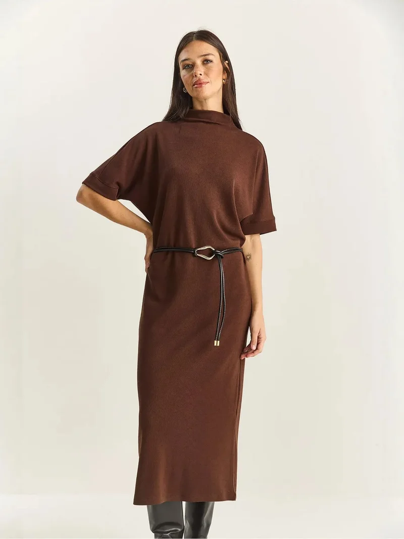 Bianco Lucci Mocha Brown LUCCI Basic Midi Dress for Women | Best Price UAE
