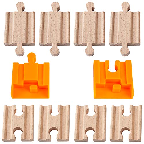 Orbrium Toys 8 Pcs Wooden Train Track MaleMale FemaleFemale Adapter Pack Fits Thomas Brio Chuggington Set - Image 1