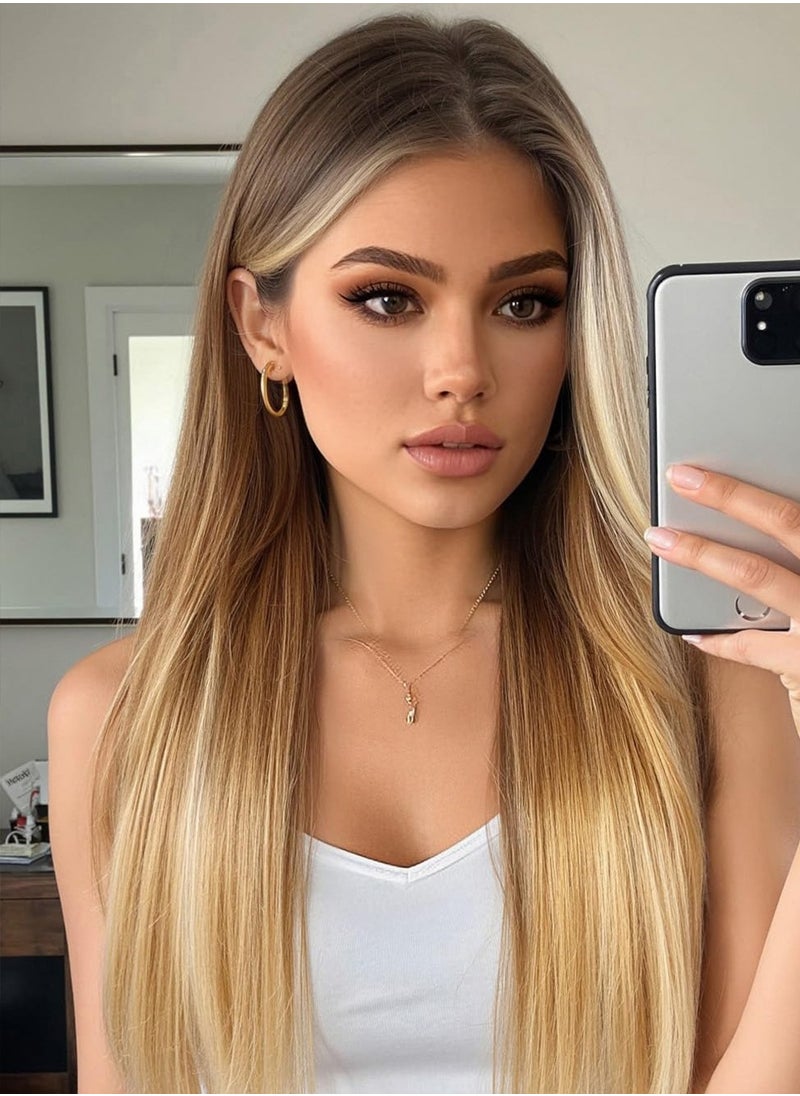 SANMUGEED Long Blonde Lace Front Wig for Women, 26 Inch Natural Wavy Daily Hair Synthetic Lace Wigs Middle Part,Hand Tied/Longlife/Lightweight  - Image 5