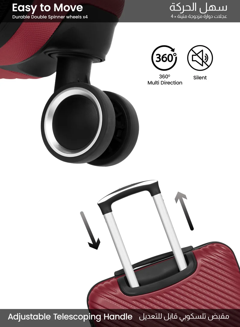 PARAJOHN Large 28-Inch ABS Material Lightweight Hardshell Luggage Trolley | carrying 30kg Durable Hardsided Spinner Trolley Suitcase burgundy