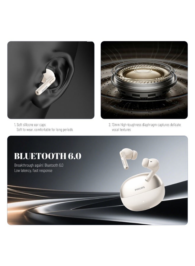 Philips Earbuds, Bluetooth Earbuds, Headphone, Open Ear Ring True Open Ear Headphones, True Wireless Earbuds - Bluetooth ， In-Ear Headphones， Bluetooth 6.0 In-Ear Headphones with 18H Playtime, 13mm Bass Driver, Soft Silicone Ear Caps, Call Noise Reduction, 3D Immersive Sound for iPhone Android TAT1120 white - Image 4