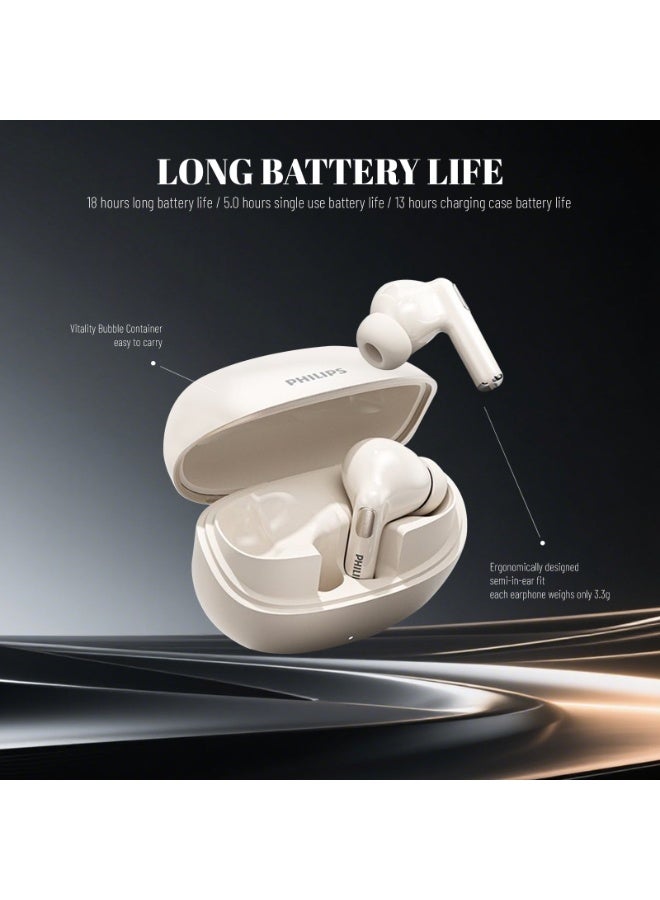 Philips Earbuds, Bluetooth Earbuds, Headphone, Open Ear Ring True Open Ear Headphones, True Wireless Earbuds - Bluetooth ， In-Ear Headphones， Bluetooth 6.0 In-Ear Headphones with 18H Playtime, 13mm Bass Driver, Soft Silicone Ear Caps, Call Noise Reduction, 3D Immersive Sound for iPhone Android TAT1120 white - Image 3