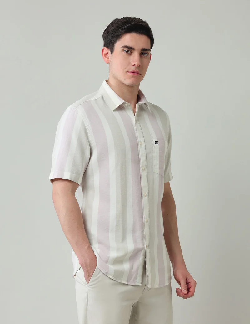Arrow Peach Vertical Striped Dobby Shirt for Men | Best Price UAE