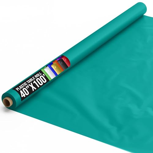 Party Solids Teal Plastic Table Cover Roll 40 X 100 Table Cloth Plastic Cover Roll Premium Quality Thick 05 MIL Banquet Rolls Disposable Tablecloth Rolls - Image 1