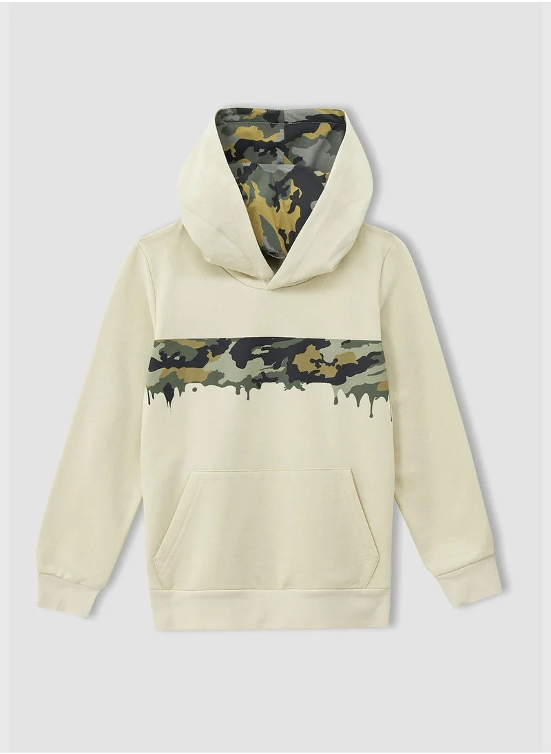 DeFacto Regular Fit Camo Print Hoodie with Kangaroo Pockets