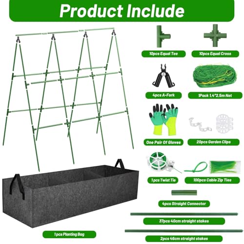 Tidponra Cucumber Trellis with 46 Gallon Grows Bag, 50 x 54 Inches A Frame Outdoor Greenhouse Trellis and Fabric Raised Bed, Climbing Net and Plant Support Clips for Bean Climbing Plants - Image 3