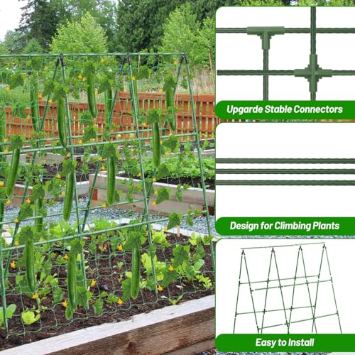 Tidponra Cucumber Trellis with 46 Gallon Grows Bag, 50 x 54 Inches A Frame Outdoor Greenhouse Trellis and Fabric Raised Bed, Climbing Net and Plant Support Clips for Bean Climbing Plants - Image 5