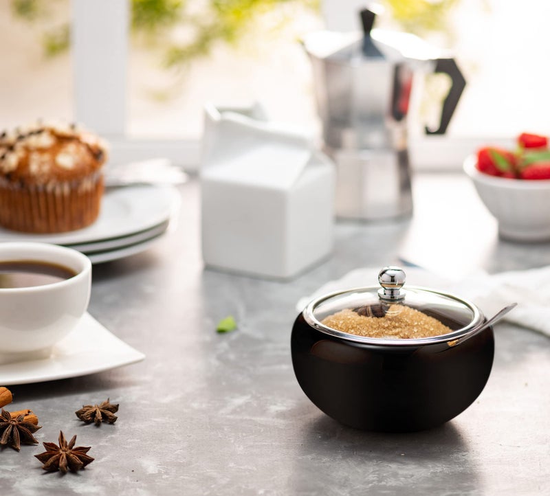 Kook KooK Sugar Bowl, Sugar Bowl with Lid and Spoon, Sugar Container with Lid, for Salt, Coffee, Holds 2 Cups, Dishwasher Safe, Matte Black, 16 Oz  - Image 2