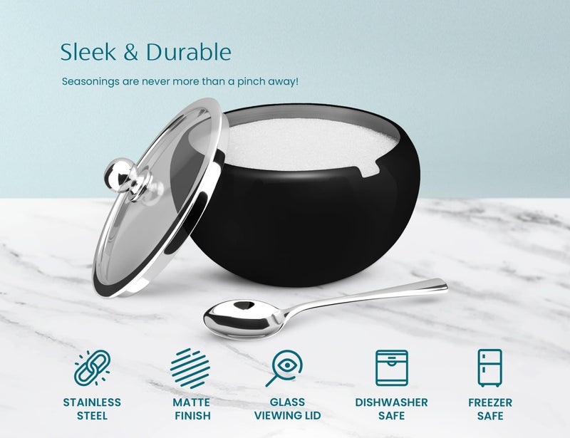 Kook KooK Sugar Bowl, Sugar Bowl with Lid and Spoon, Sugar Container with Lid, for Salt, Coffee, Holds 2 Cups, Dishwasher Safe, Matte Black, 16 Oz  - Image 5