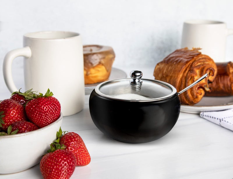 Kook KooK Sugar Bowl, Sugar Bowl with Lid and Spoon, Sugar Container with Lid, for Salt, Coffee, Holds 2 Cups, Dishwasher Safe, Matte Black, 16 Oz  - Image 4