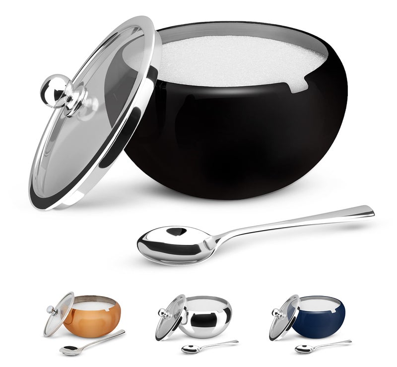 Kook KooK Sugar Bowl, Sugar Bowl with Lid and Spoon, Sugar Container with Lid, for Salt, Coffee, Holds 2 Cups, Dishwasher Safe, Matte Black, 16 Oz  - Image 1