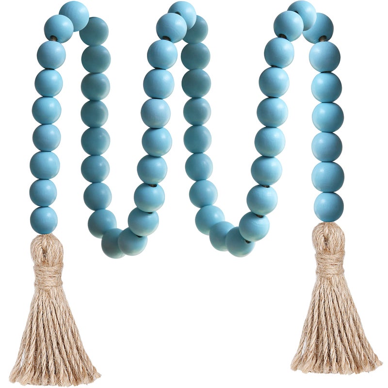 Meplait 39in Wood Bead Garland Farmhouse with TasselsVersatile Prayer Beads Boho Chic Wall Hanging Home Decor Blue