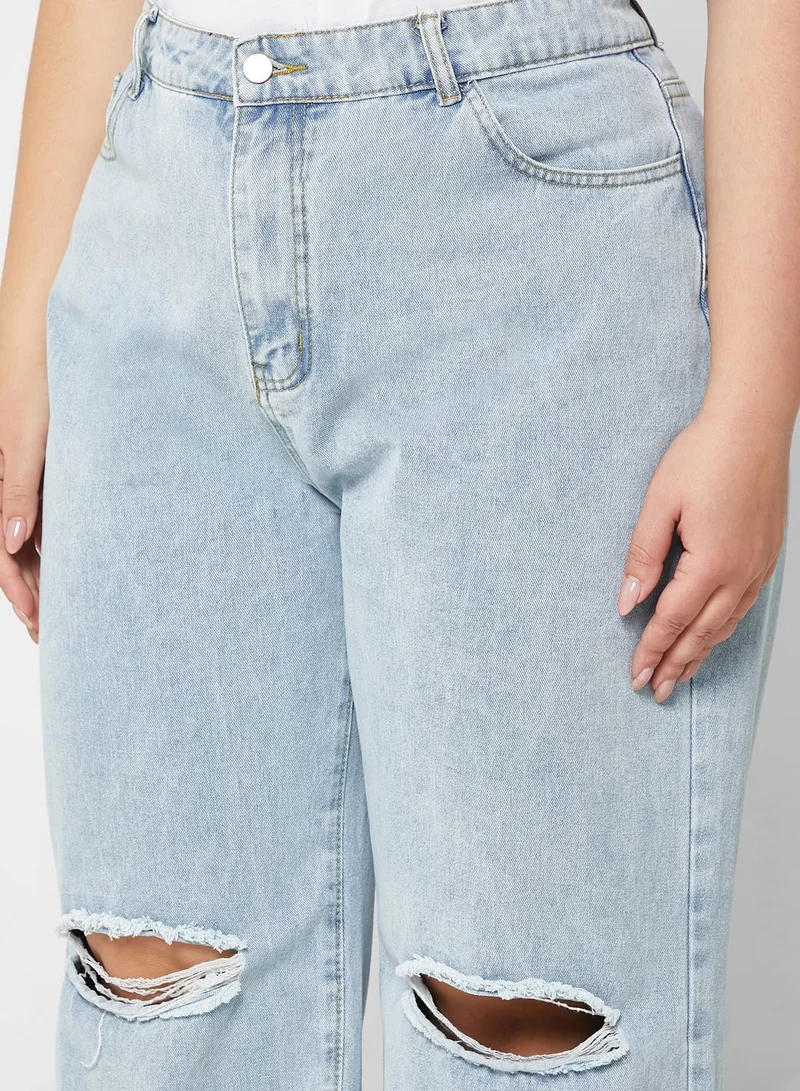 Ginger Plus Distressed Wide Leg Jeans