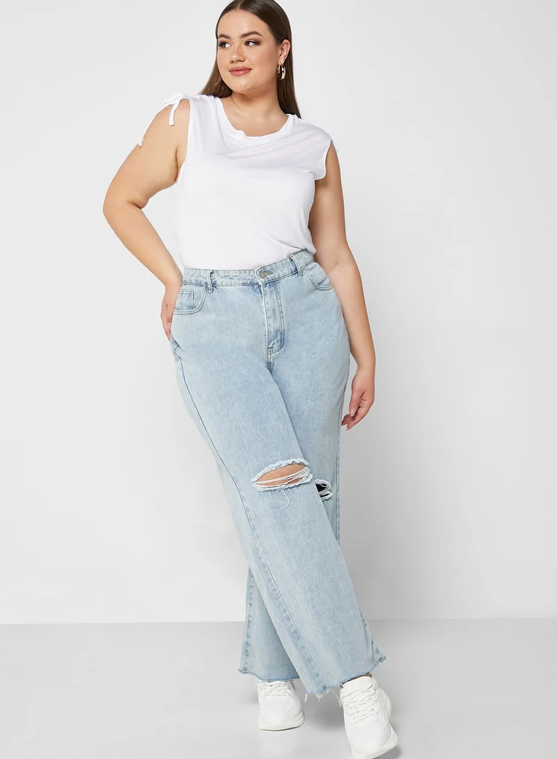 Ginger Plus Distressed Wide Leg Jeans