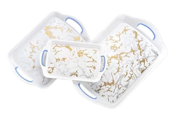 LNT Rectangular Plastic Serving Tray // Serving White Tray with Handle // Serving Tray for Tea, Snacks, Breakfast, Dinner, Decorate Center & Dinning - Image 1
