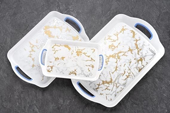 LNT Rectangular Plastic Serving Tray // Serving White Tray with Handle // Serving Tray for Tea, Snacks, Breakfast, Dinner, Decorate Center & Dinning - Image 2