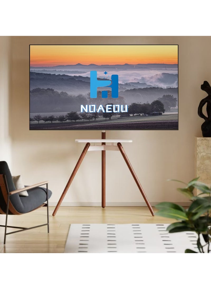 NOAEOU Portable Tripod Easel TV Floor Stand, Corner TV Kickstand-style Studio Height Adjustable and Swievel with Wooden Tray, VESA 600x400mm for 32 to 75 Inch LCD LED OLED Screen, White  - Image 2