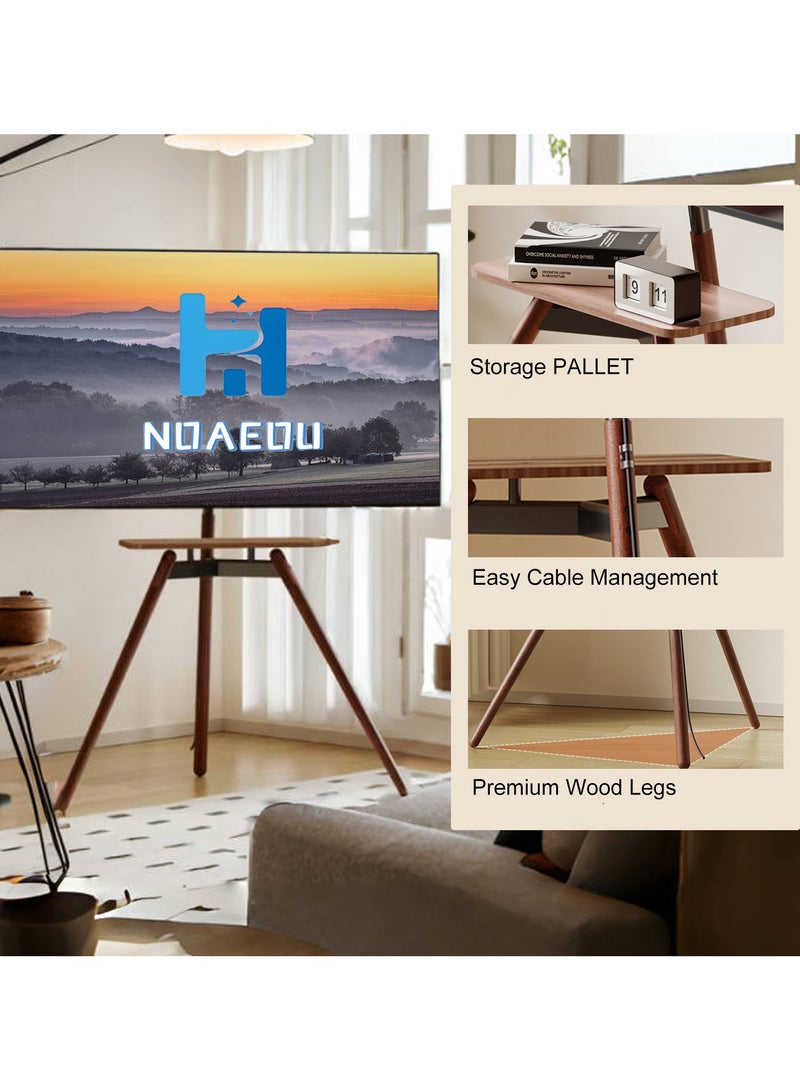 NOAEOU Portable Tripod Easel TV Floor Stand, Corner TV Kickstand-style Studio Height Adjustable and Swievel with Wooden Tray, VESA 600x400mm for 32 to 75 Inch LCD LED OLED Screen, White  - Image 4