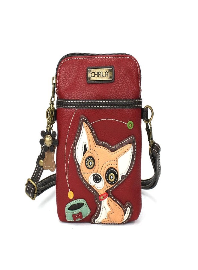 CHALA Dog Collection Cell Phone Crossbody Purse-Women PU Leather/Canvas Multicolor Handbag with Adjustable Strap - Chihuahua - burgundy - Image 1