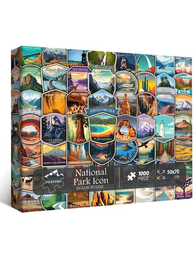 PICKFORU National Parks Stickers Puzzles for Adults 1000 Pieces and up, National Park Poster Puzzle Collects Yellowstone Yosemite Zion Glacier, National Geographic Jigsaw Puzzles as Home Decor - Image 1
