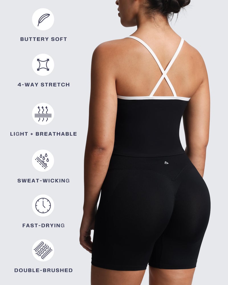 Aoxjox Women's Workout Sleeveless Color Block Lexi Tank Tops Contrasting Strap Cross Back Yoga Curve Longline Crop Top (Blacknessand White, Small) - Image 4