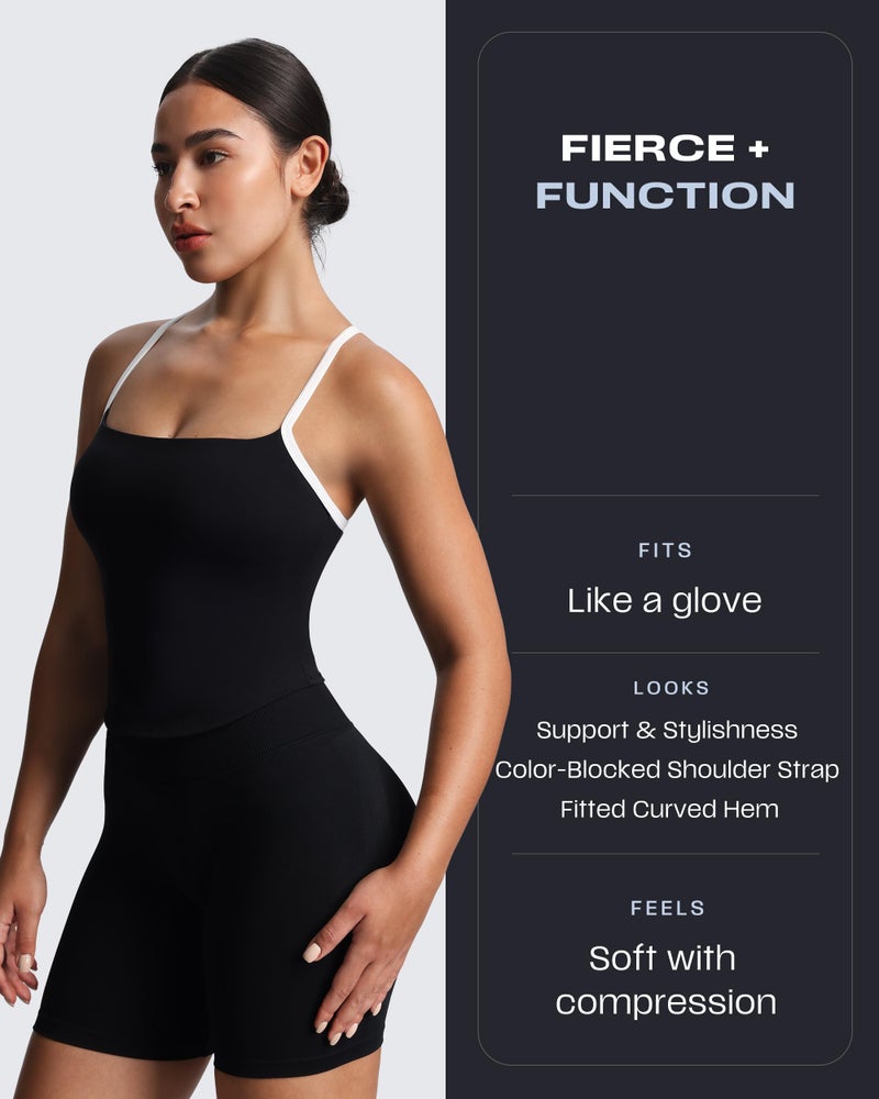 Aoxjox Women's Workout Sleeveless Color Block Lexi Tank Tops Contrasting Strap Cross Back Yoga Curve Longline Crop Top (Blacknessand White, Small) - Image 2