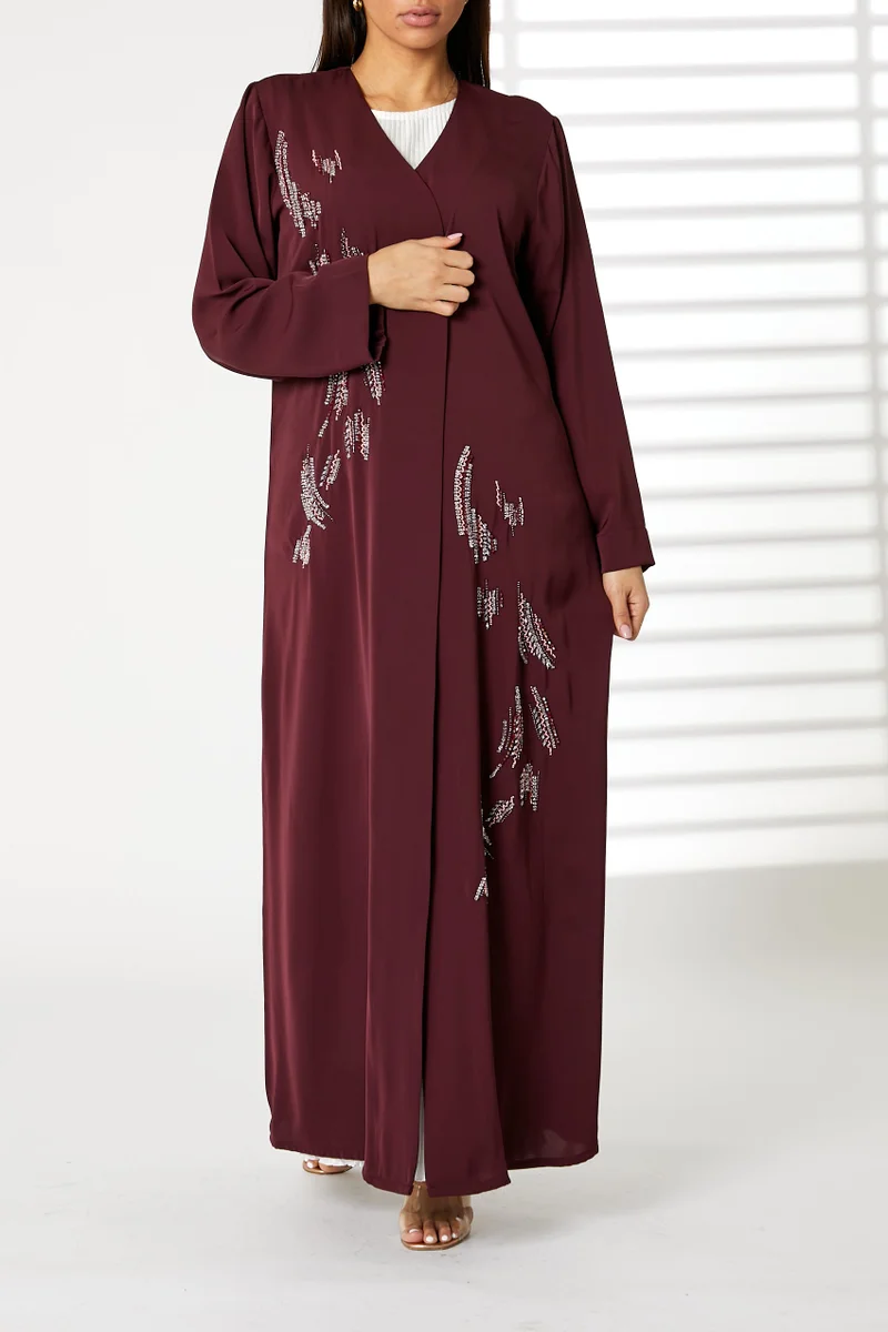 Moistreet Embroidered Open Front Abaya