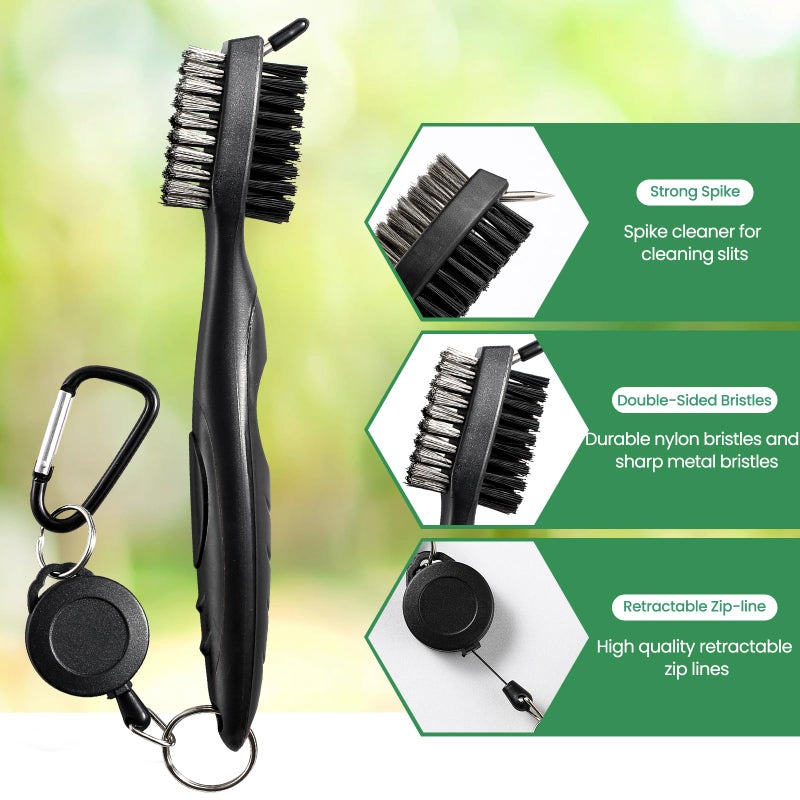 POIKSHARK 3 Pack Golf Club Brush and Club Groove Cleaner with Retractable Zip-line and Aluminum Carabiner Cleaning Tools , Golf Accessories, Golf Gifts for Men , Golf Ball Cleaner, Easily Attaches to Golf Bag - Image 4