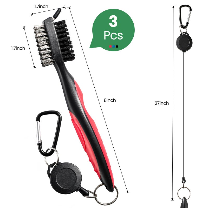POIKSHARK 3 Pack Golf Club Brush and Club Groove Cleaner with Retractable Zip-line and Aluminum Carabiner Cleaning Tools , Golf Accessories, Golf Gifts for Men , Golf Ball Cleaner, Easily Attaches to Golf Bag - Image 2