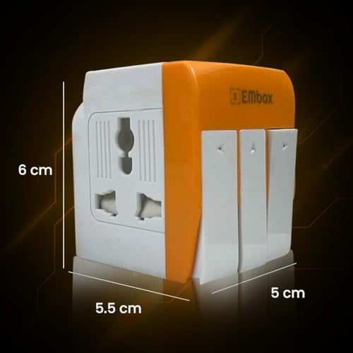 EMBOX 3 Pin Multi Plug Adapter with Individual Switch 3 Pin Plug Socket Safety Shutter Spike Buster Fuse Protected Adapter 3 Way Plug Extension for Home Office Travel-5A-250V, Pack of 1 Orange - Image 5