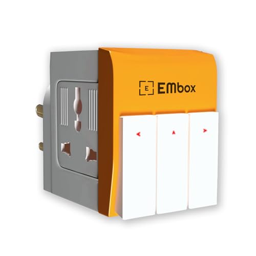 EMBOX 3 Pin Multi Plug Adapter with Individual Switch 3 Pin Plug Socket Safety Shutter Spike Buster Fuse Protected Adapter 3 Way Plug Extension for Home Office Travel-5A-250V, Pack of 1 Orange - Image 1