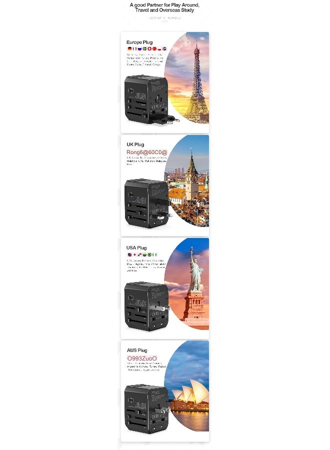 شو وو شاحن سفر رباعي USB مع مقبس عالمي متعدد الوظائف  - Image 4