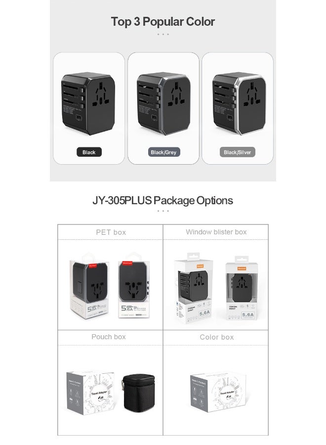 شو وو شاحن سفر رباعي USB مع مقبس عالمي متعدد الوظائف  - Image 5