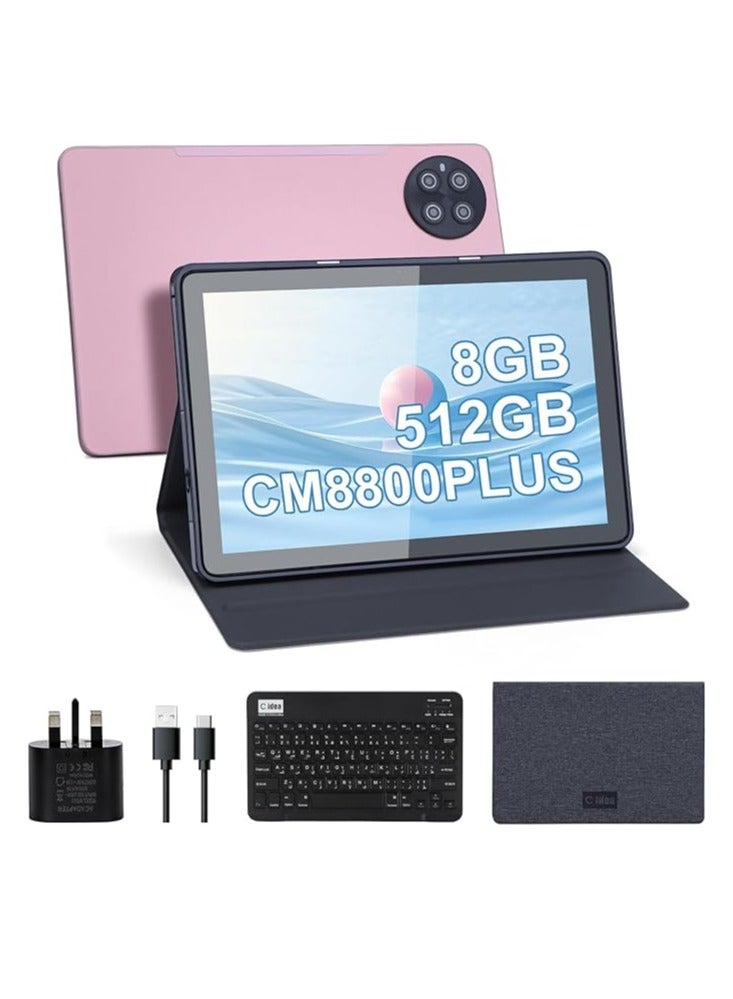 REBENUO tablet CM8800 with a 10-inch screen supports a SIM card and a 5G band Wi-Fi network with 8 GB RAM and 512 GB storage space and a large 10,000 mAh battery and works with accessories inside the box with the Android system (Pink) - Image 1