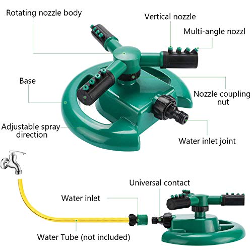 PAGALY Automatic 360 ° Rotating Adjustable Round 3 Arm Lawn Water Sprinkler for Watering Garden Hose Irrigation Yard Water Sprayer Green (Pack 1) - Image 4