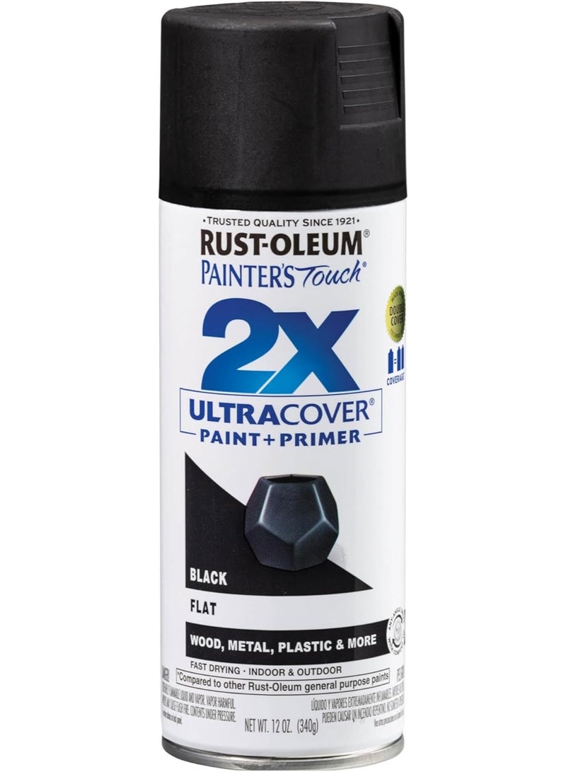 رست أوليوم Rust-OlEUM 249127 Painter'S Touch 2X Ultra Cover Paint Sprayers, 12 Oz, Flat Black - Image 1
