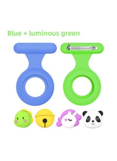 Suitable For Apple For Apple AirTag Anti-loss Protective Cover Buckle Anti-loss Pin Silicone Brooch For Girls And Couples-Color:Blue + Luminous Green-Applicable Model:Q11-2-G2