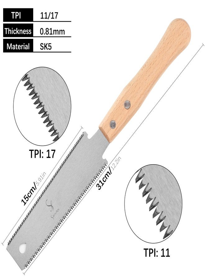 SS SHOVAN Japanese Hand Saw Woodworking Tools, SS SHOVAN Double Edged 11/17 TPI Flush Cut Saw, Wooden Handle Pull Saw Small Handsaw for Fine Cutting Wood - Image 2